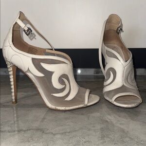 Brian Atwood Beige and Mesh designed Heels